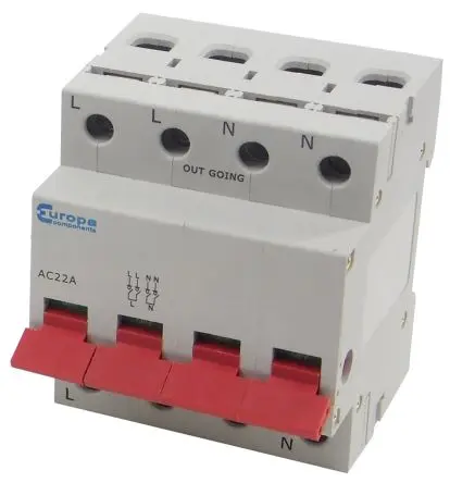 Produktfoto 1 von Europa FSDD Trennschalter 4-polig DIN-Hutschiene 100A 15 kW Braun IP20 3-phasig