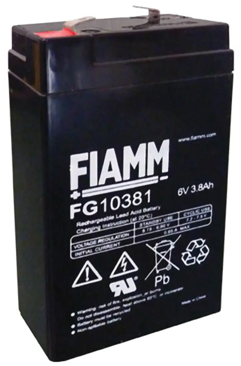 Produktfoto 1 von Fiamm Abgedichteter Bleiakku, 6V / 3.8Ah, Faston F1-Anschluss, 66 x 33 x 125mm