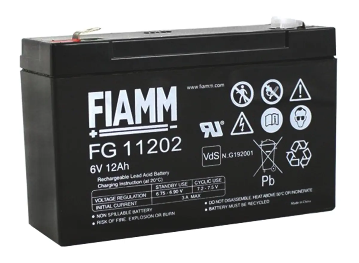 Produktfoto 1 von Fiamm Abgedichteter Bleiakku, 6V / 12Ah, Faston F2-Anschluss, 151 x 50 x 99mm