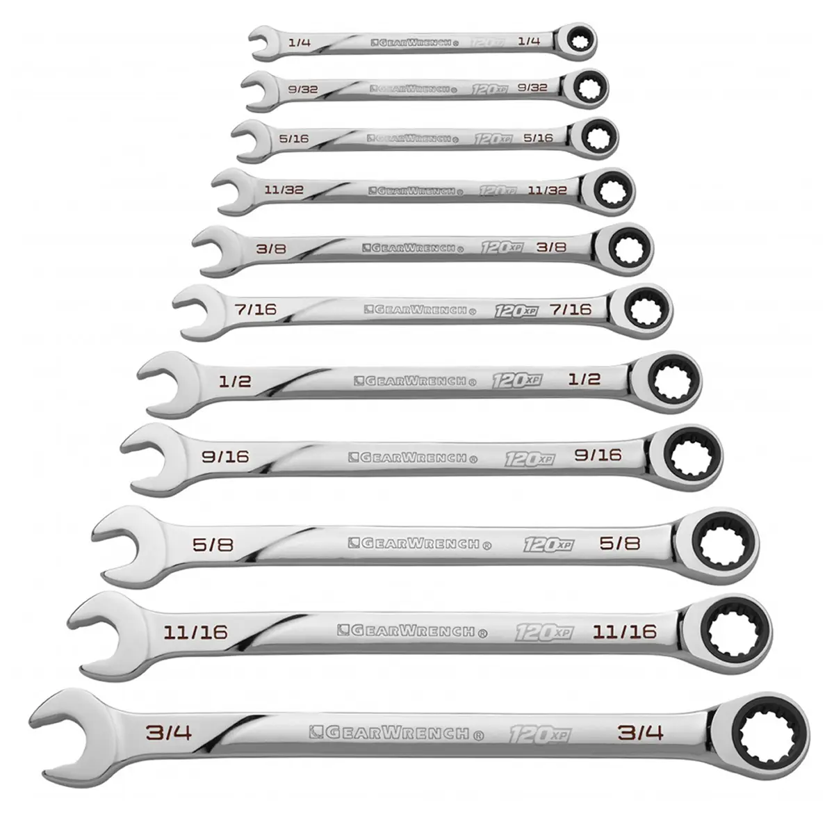 Produktfoto 1 von GearWrench Schraubenschlüsselsatz Ratschenschlüsselsatz Stahl, 11-teilig 1/4 to 3/4 in