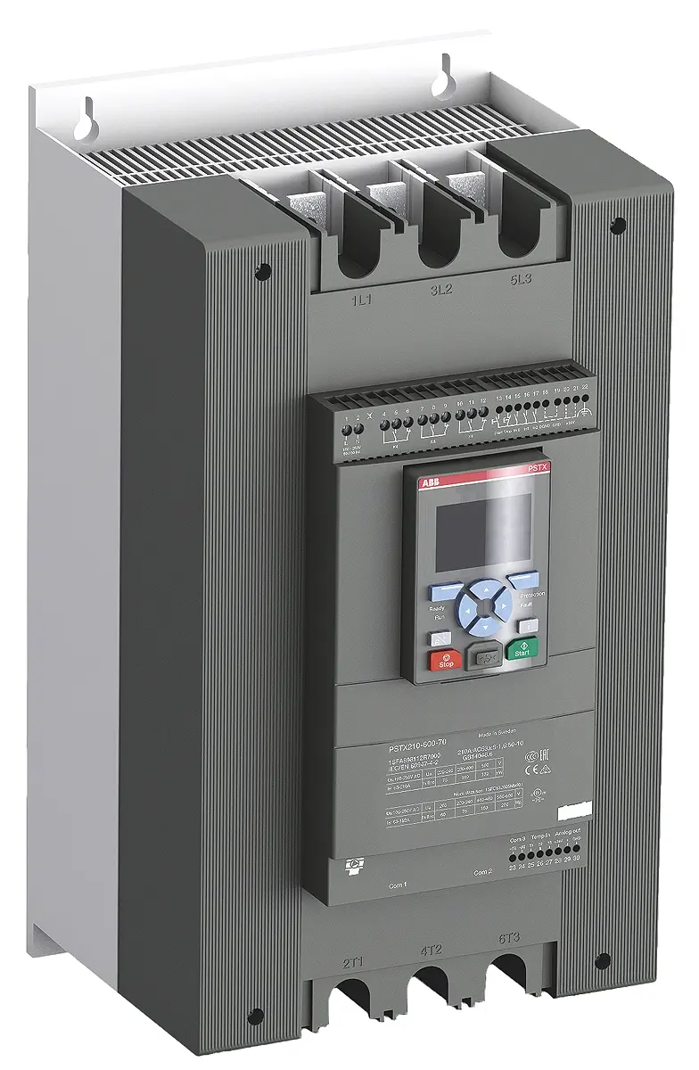 Produktfoto 1 von ABB PSTX Sanftstarter 3-phasig 132 kW (In-Line), 250 kW (interne Dreiecksschaltung), 208 → 600 V ac / 210 A
