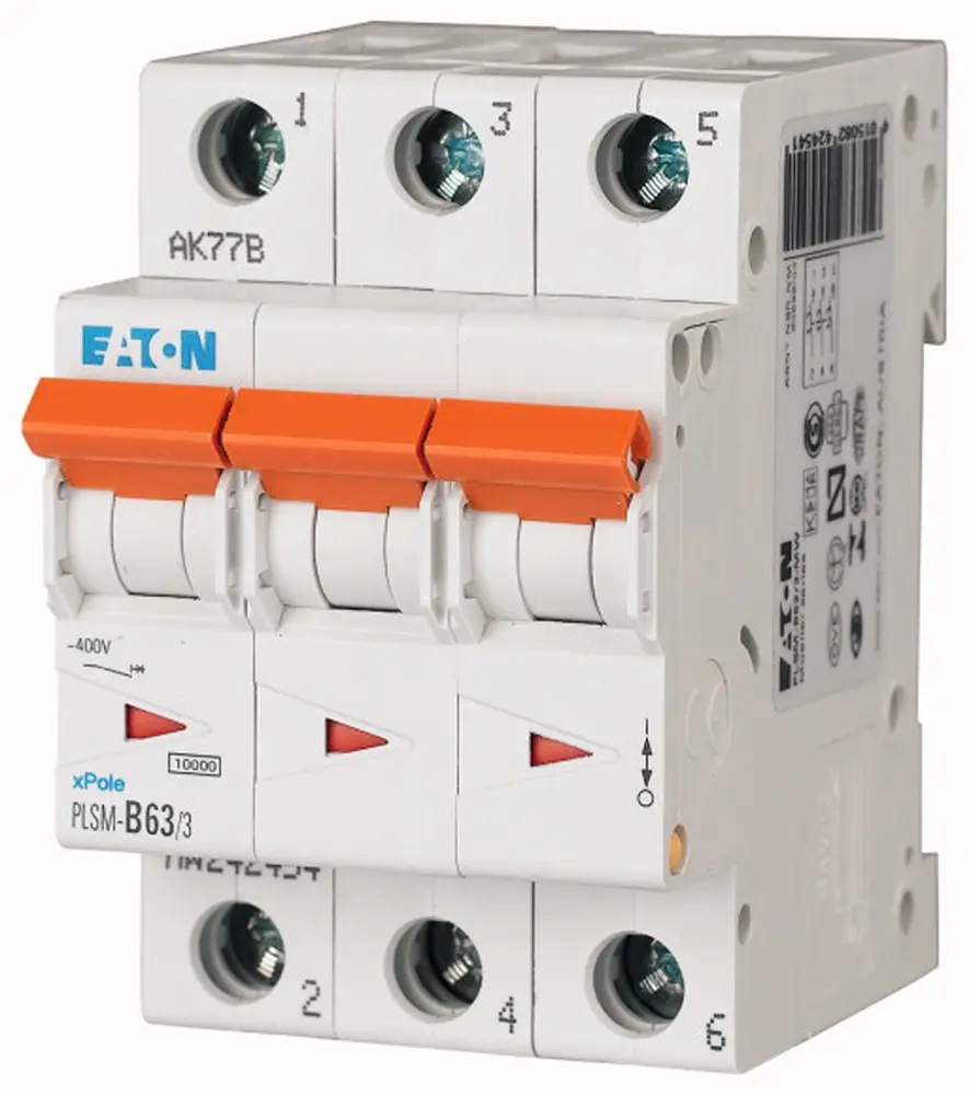 Produktfoto 1 von Eaton PL Miniaturüberlastschalter Typ C, Pol 3-polig 63 A 400 V ac, Abschaltvermögen 10 kA xPole 48 V dc
