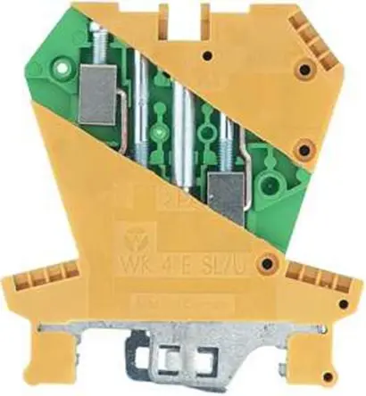 Produktfoto 1 von Wieland DIN-Schienenklemme ohne Sicherung, Hutprofil, 4-polig, 12AWG, 22 AWG, 4mm² Schraubbefestigung, Gelb, Grün
