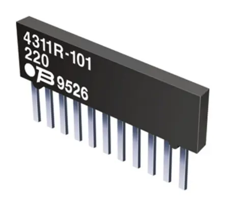 Produktfoto 1 von Bourns Serie 4300R Widerstands-Array ISOL, 4 x 1 kΩ, 1 W 2 %, Bauform SIP Stift