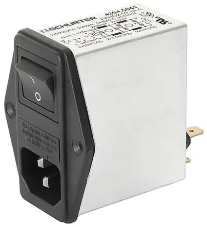 Produktfoto 1 von Schurter 4A C14 IEC-Steckverbinder Stecker mit 2-Pol Schalter 5 x 20 mm Sicherung, 250V ac, Schraubanschlussklemme