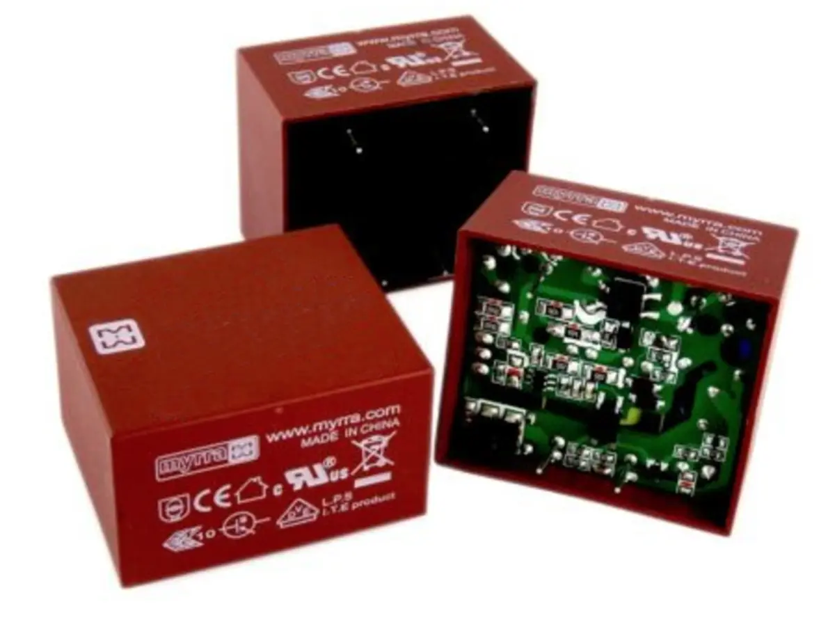 Myrra Printtrafo, Trafo 370 V dc, 265 V ac / 24 V dc 1  Ausg. 7.5 W 41 mm x 35 mm x 24.5 mm 56 g Durchsteckmontage