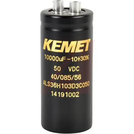 Produktfoto 1 von KEMET ALS36, Schraub Aluminium-Elektrolyt Kondensator 10000μF -10 → +30% / 50V dc, Ø 34.93mm x 79.38mm x