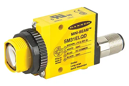 Produktfoto 1 von Banner Kubisch Optischer Sensor, Durchgangsstrahl, Bereich 30 m, NPN/PNP Ausgang, 4-poliger M12-Steckverbinder