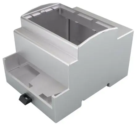 Produktfoto 1 von Italtronic DIN-Schienengehäuse, Geh.Mat. Polycarbonat, ABS 53 mm, DE 90 mm, Grau RAL 7035, DIN-Hutschiene, Serie