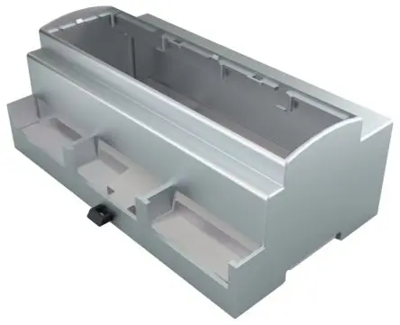 Produktfoto 1 von Italtronic DIN-Schienengehäuse, Geh.Mat. Polycarbonat, ABS 53 mm, DE 90 mm, Grau RAL 7035, DIN-Hutschiene, Serie