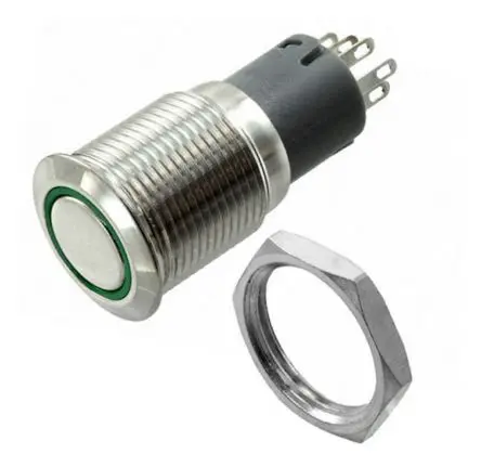 Produktfoto 1 von Bulgin MP0045 Druckschalter Grün Beleuchtet Tastend Panel Ø 16.2 mm, 2-poliger Umschalter / 3A 250 V ac