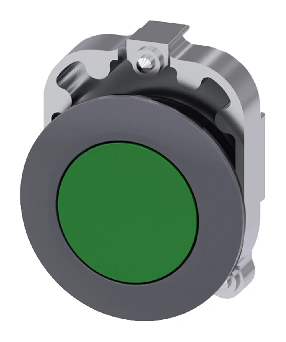 Produktfoto 1 von Siemens SIRIUS ACT 3SU10 Drucktastenkopf Ø 30 mm, Grün Rastend Rund Rund Metall, IP66
