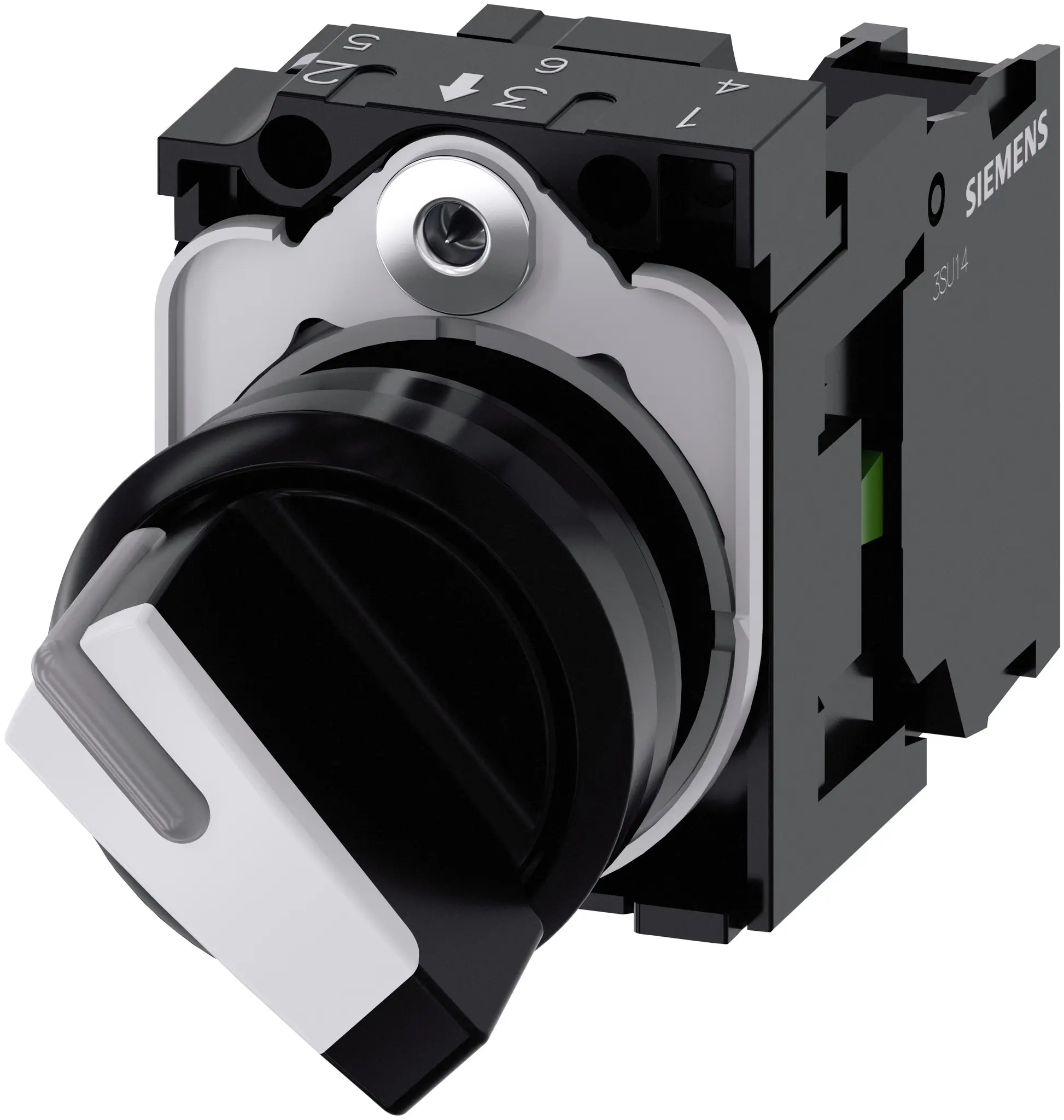 Produktfoto 1 von Siemens SIRIUS ACT 3SU11 Wahlschalter 2-Stufen 22.3 mm IP20, SPST Wurfwinkel 90 °