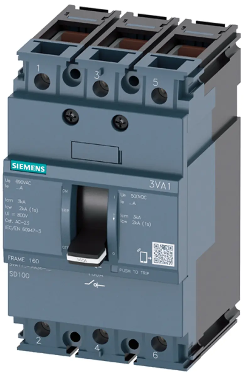 Produktfoto 1 von Siemens 3VA Trennschalter 3-polig Oberfläche 100A 68 kW Schwarz IP40 3-phasig