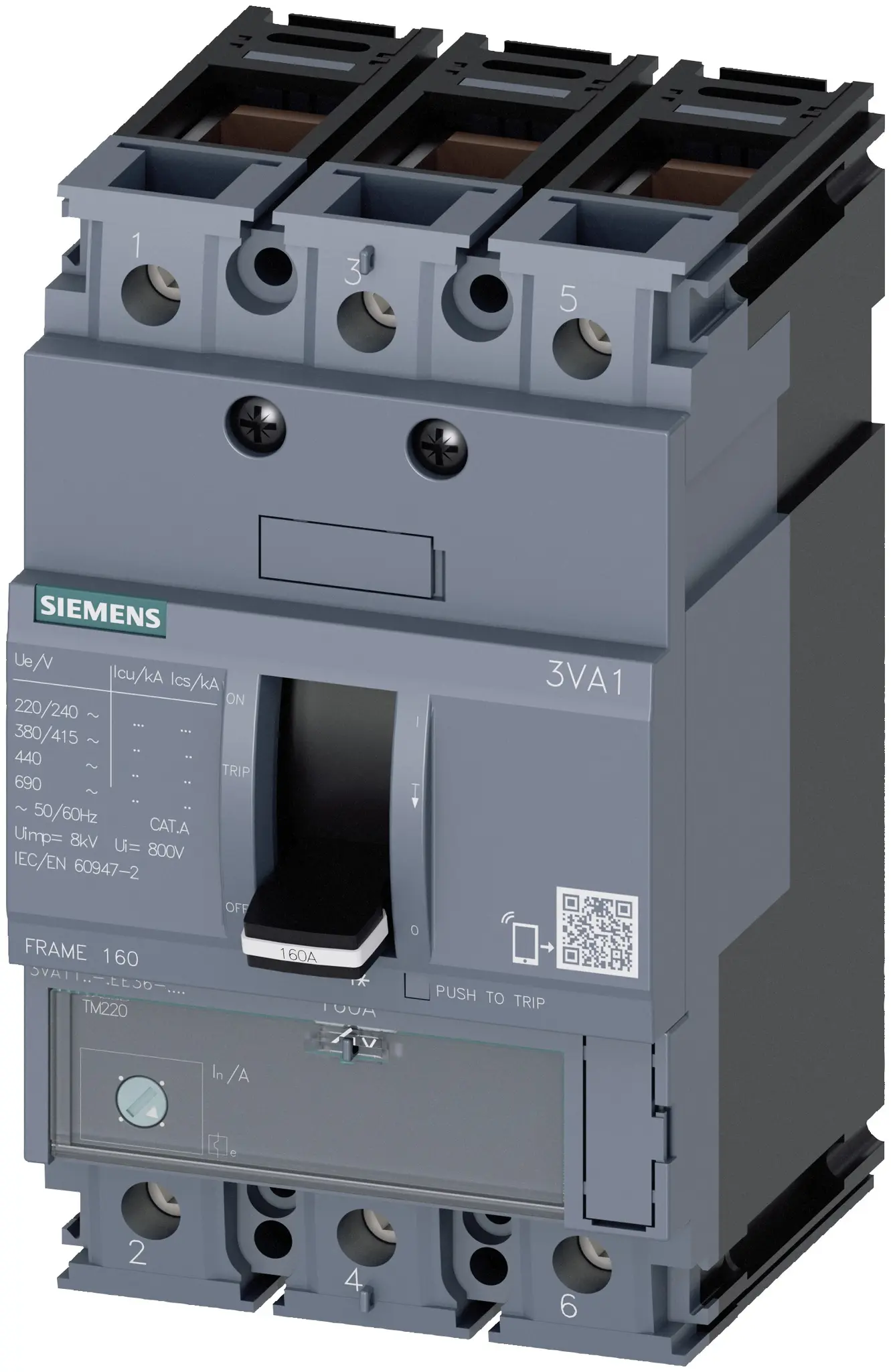 Produktfoto 1 von Siemens SENTRON SENTRON, Kompaktschutzschalter 3-polig, 32 A Feststehend / Abschaltvermögen 25 kA 690 V ac 500 V dc