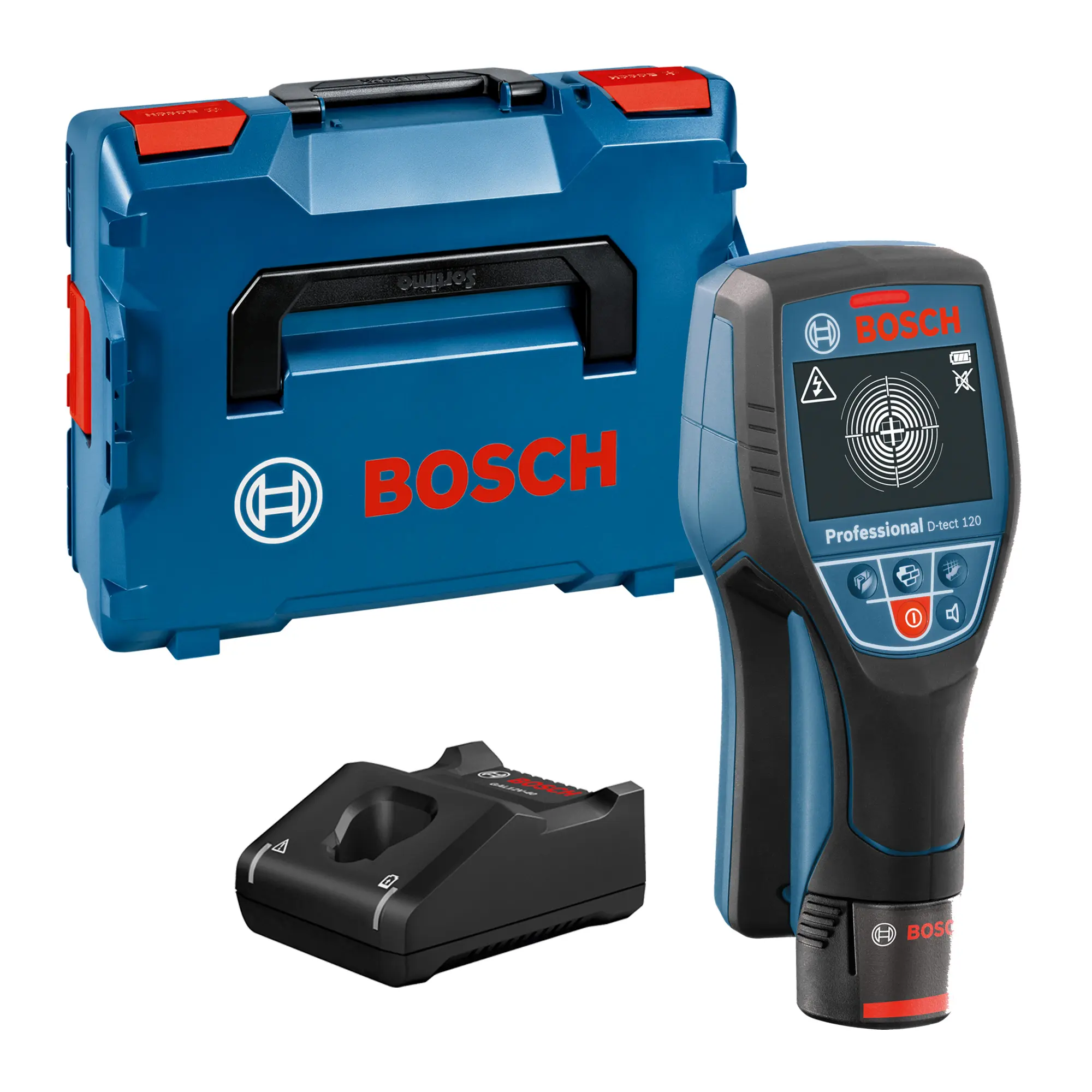 Produktfoto 1 von Bosch D-tect 120 Wandscanner, 120 mm, 38 mm Batterie, 60mm, LED-Display 500 g, H. 206 mm, L. 92 mm, Typ C