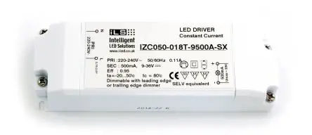 Produktfoto 1 von Intelligent LED Solutions LED-Treiber, 18 W 220V, 240 V LED-Treiber 500mA, Ausgang 18V, 36 V
