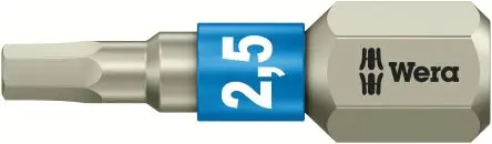 Produktfoto 1 von Wera 1/4 in 2.5 mm Sechskant Schraubbit, Sechskant Edelstahl, 1-teilig, 25mm