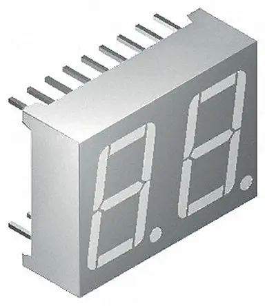 Produktfoto 1 von Kingbright DC56 LED-Anzeige 7 Segmente 2 Zeichen Kathode, Rot 630nm 85mcd Zeichenbreite 8 mm Rechts Zeichenhöhe 14.2 mm