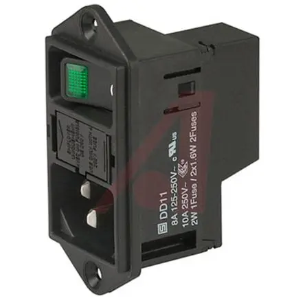 Schurter DD11 IEC-Steckverbinder C14 250V, Gerade Buchse, Frontplattenmontage 10A, 2 Sicherung/en mit 5 x 20 mm