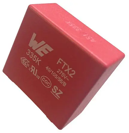 Produktfoto 1 von Würth Elektronik WCAP-FTX2 X2 Polypropylenkondensator PP 3.3μF ±10% / 275V ac, THT Raster 27.5mm