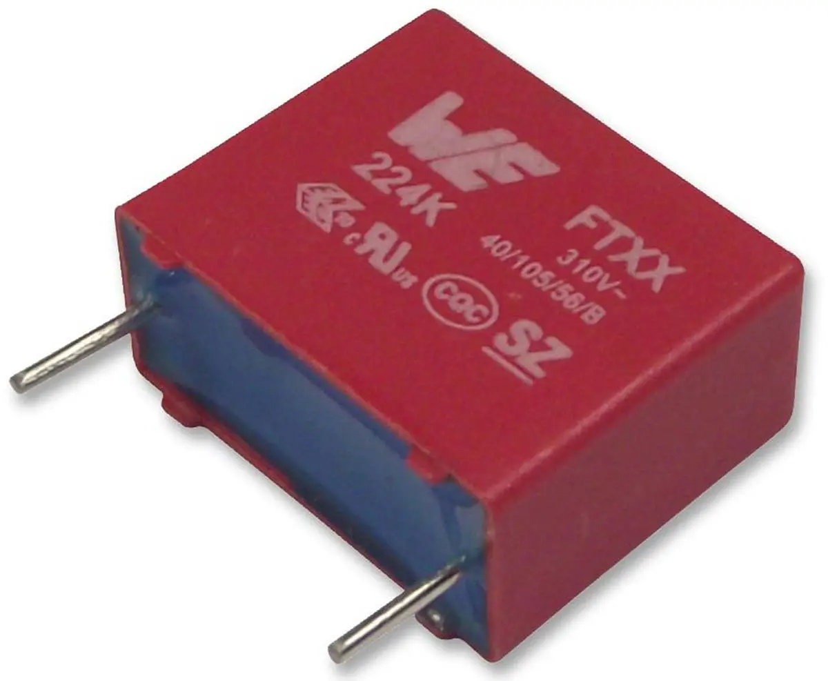 Produktfoto 1 von Würth Elektronik WCAP-FTXX X2 Polypropylenkondensator PP 2.2μF ±10% / 310V ac, THT Raster 22.5mm