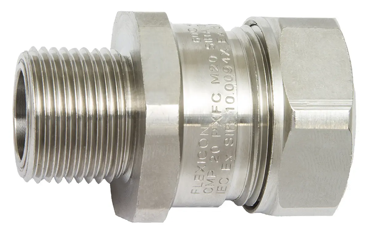 Produktfoto 1 von Flexicon LTP EXD Messing Kabelrohr Befestigung Kabelrohr M20 16 mm Silber Nickel-Finish IP69, IP40, IP66, IP68