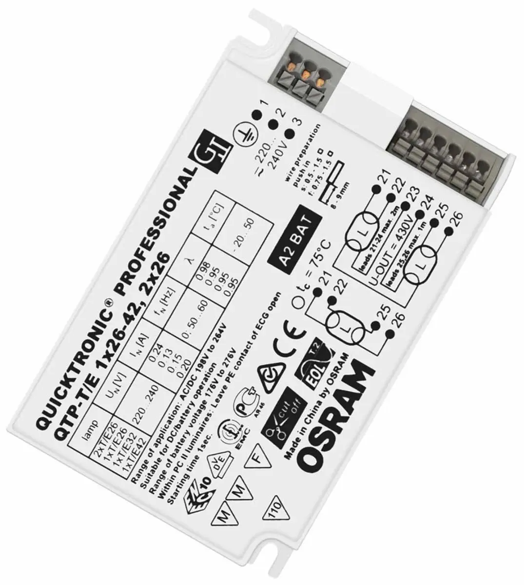 Produktfoto 1 von Osram 42 W QUICKTRONIC Vorschaltgerät Elektronik / 240 V 2 Kompakte Leuchtstofflampen