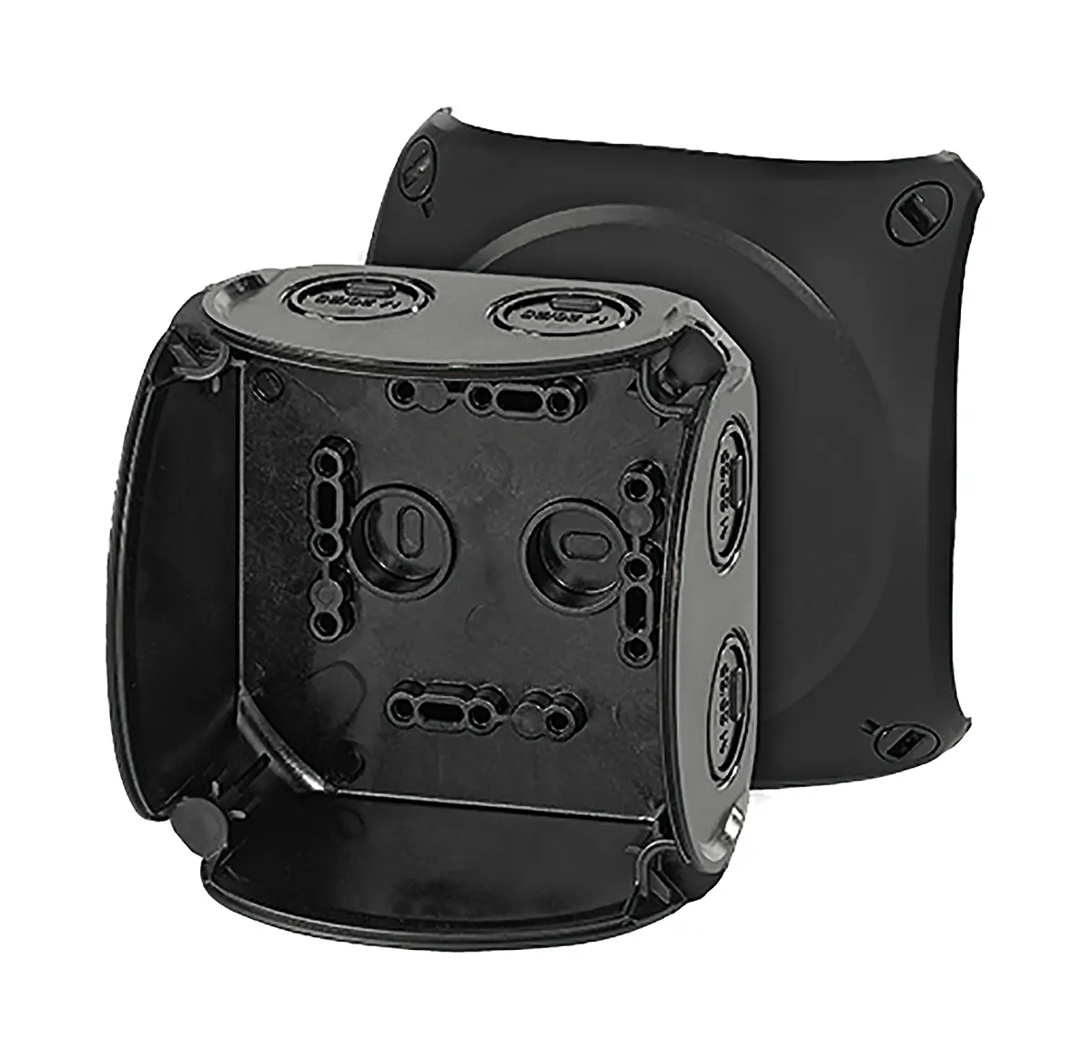 Produktfoto 1 von HENSEL KF 0200 B Polycarbonat Abzweigdose Schwarz RAL 9011 IP40, IP69K, IP66 Breite 93 mm Höhe 93 mm