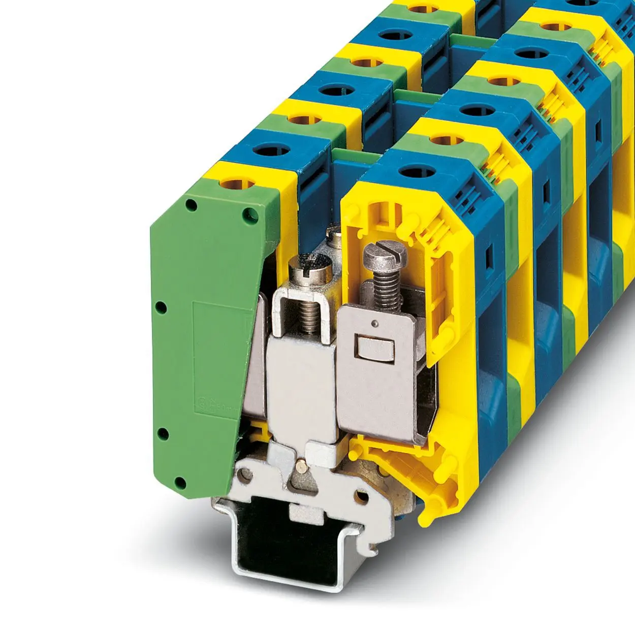Produktfoto 1 von Phoenix Contact UKH 50-PE/N Schutzleiterklemme 1 Grün, Gelb, 16mm², 50 mm², 1kV Schraubbefestigung