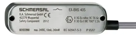 Produktfoto 1 von Schmersal EX-BNS 40S Magnetisch 1 m Kabel Berührungsloser Sicherheitsschalter 24V dc aus Edelstahl, Schließer (NO),
