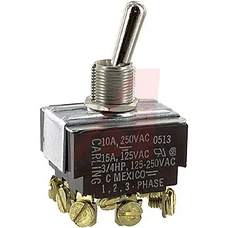 Produktfoto 1 von Carling Panel Kippschalter 3-poliger Wechsler, Ein-Aus-Ein, 250 V ac, 15A, Schraube