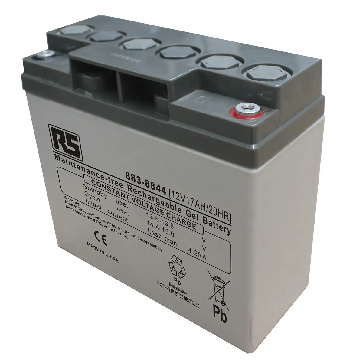 Produktfoto 1 von RS PRO RS PRO Abgedichteter Bleiakku, 12V / 17Ah, T12-Anschluss, 181.5 x 76.5 x 167.5mm