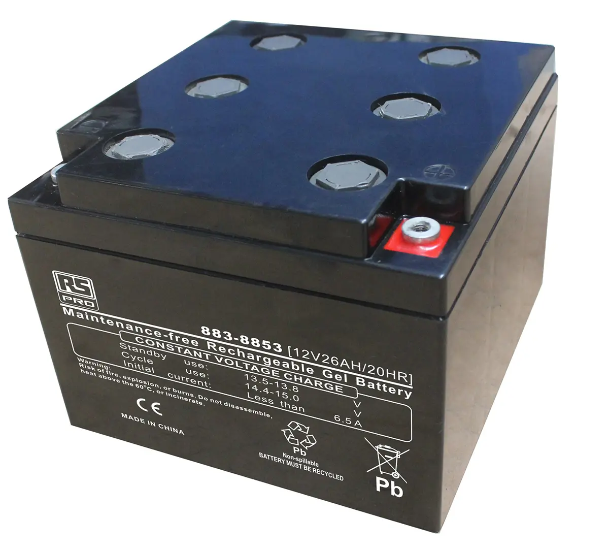 Produktfoto 1 von RS PRO RS PRO Abgedichteter Bleiakku, 12V / 26Ah, T12-Anschluss, 166 x 175 x 125mm