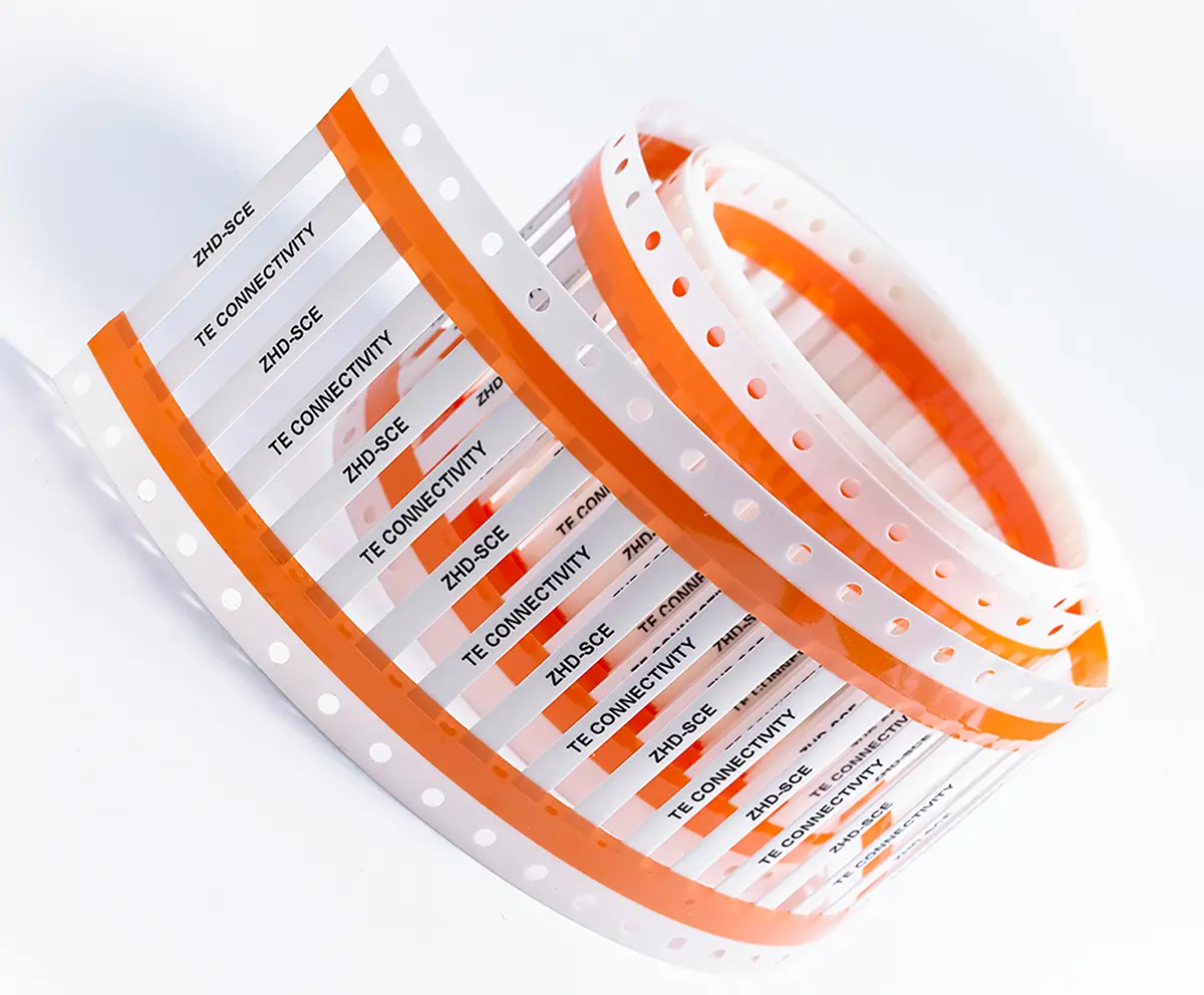 Produktfoto 1 von TE Connectivity Wärmeschrumpf-Etiketten B. 50 mm für TE-Drucker 250 Per Pack auf Weiß 50 mm Gelb Strahlenvernetztes