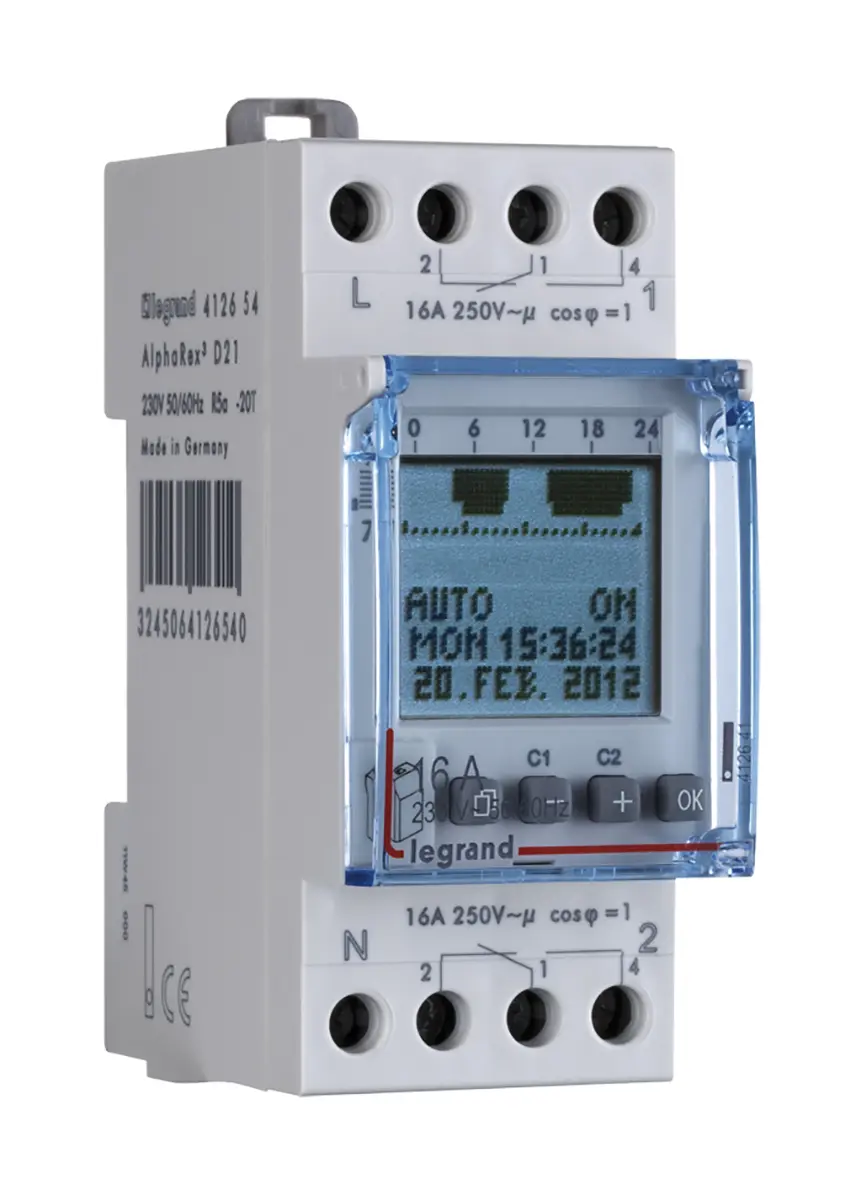 Produktfoto 1 von Legrand Digital DIN-Schienen-Zeitschaltuhr 230 V ac, Minuten, Stunden, Sekunden, 1-Kanal