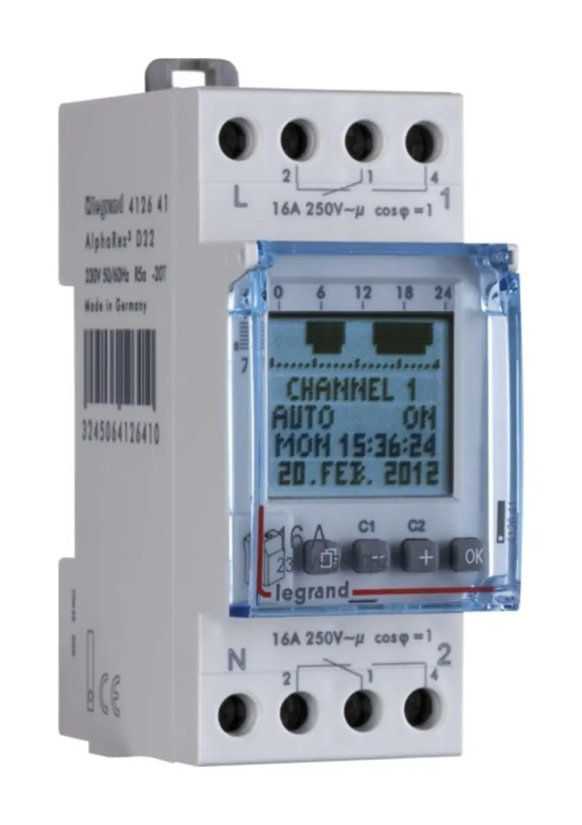 Produktfoto 1 von Legrand Digital DIN-Schienen-Zeitschaltuhr 230V ac, Minuten, Sekunden, Stunden, 2-Kanal