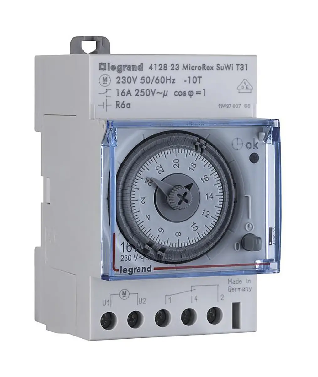 Produktfoto 1 von Legrand Analog DIN-Schienen-Zeitschaltuhr, Stunden, Minuten, Sekunden, 230 → 250 V ac, 1-Kanal