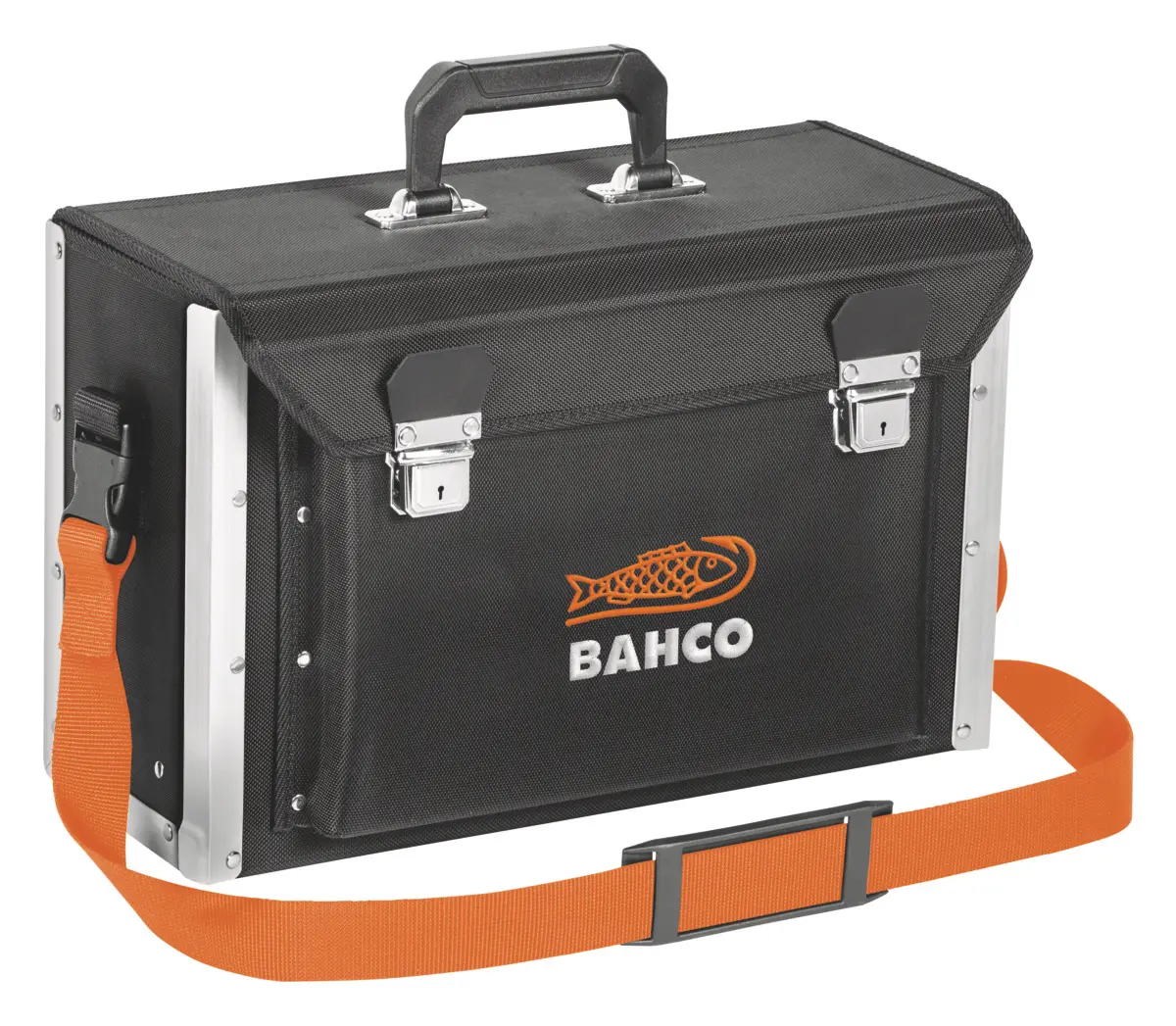 Produktfoto 1 von Bahco Leder Werkzeugkoffer Schwarz, Silber, L. 440 mm B. 195 mm H. 290 mm, 2.8 kg, Schlüssel, Register