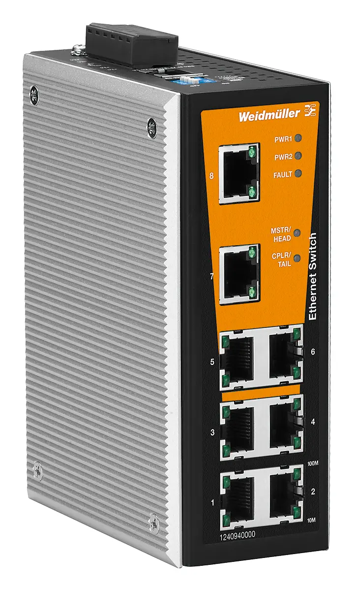 Produktfoto 1 von Weidmüller Weidmuller Value Line Ethernet-Switch / 100Mbps 8, DIN-Hutschiene, 24 V