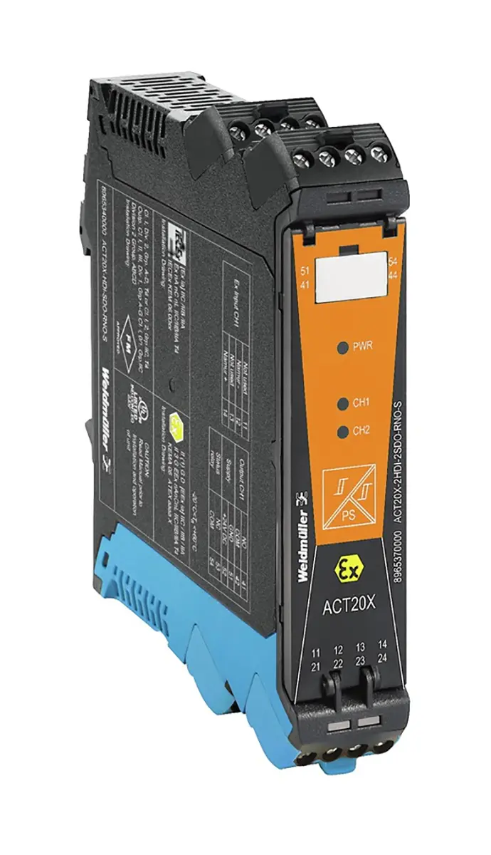 Produktfoto 1 von Weidmuller ACT20X Signalwandler, Isolationsverstärker 19.2 → 31.2V, NAMUR-Sensor, Schalter 8V dc EIN / NPN, Open