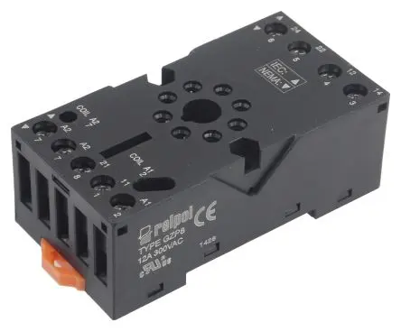 Produktfoto 1 von Relpol Relaissockel zur Verwendung mit R15-Relais, 8 -Kontakt, DIN-Hutschiene, 300V ac