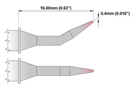 Produktfoto 1 von Thermaltronics 16 mm Lötspitze 0.4 mm spitz, gebogen 30 ° M für MX-500, MX-5000, MX5200, TMT-9000S-1, TMT-9000S-2