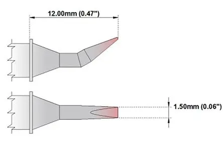 Produktfoto 1 von Thermaltronics 12 mm Lötspitze 1.5 mm Meißelform, gebogen 30 ° M für MX-500, MX-5000, MX5200, TMT-9000S-1, TMT-9000S-2