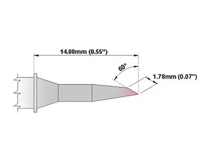 Produktfoto 1 von Thermaltronics 14 mm Lötspitze 1.78 mm Schmiege 60 ° M für MX-500, MX-5000, MX5200, TMT-9000S-1, TMT-9000S-2