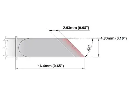 Produktfoto 1 von Thermaltronics 16.4 mm Lötspitze 4.83 mm Meißelform, gerade 45 ° M für MX-500, MX-5000, MX5200, TMT-9000S-1, TMT-9000S-2