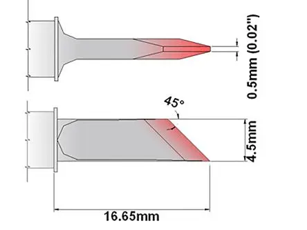 Produktfoto 1 von Thermaltronics 16.65 mm Lötspitze 4.5 mm Meißelform, gerade 45 ° S für MFR-PS1100, MFR-PS2200, SP200, TMT-2000PS