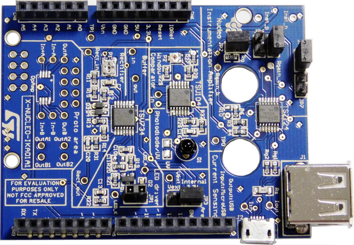 Produktfoto 1 von STMicroelectronics Entwicklungskit analog, Operationsverstärker, X-Nucleo Erweiterungs-Leiterplatte