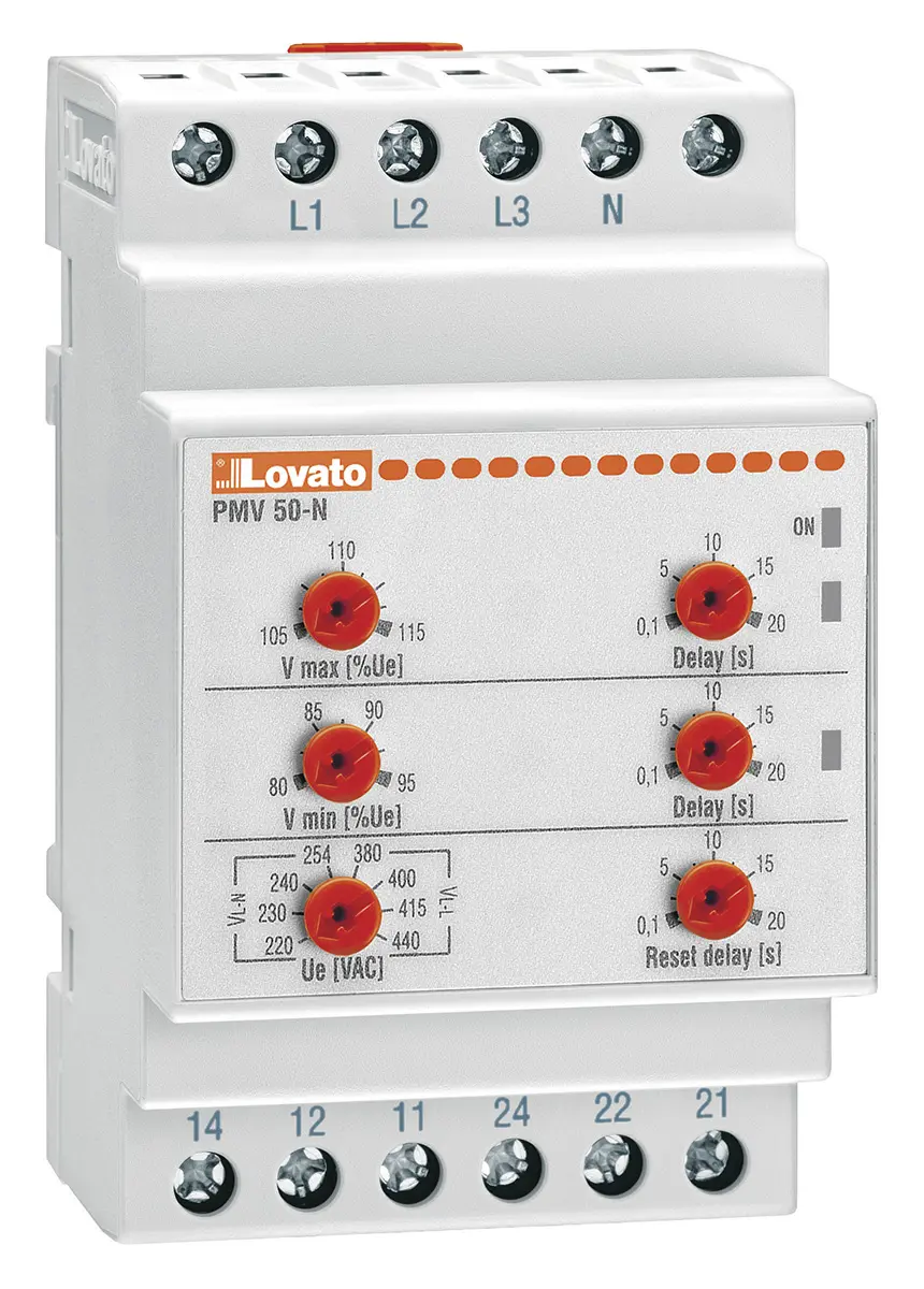 Produktfoto 1 von Lovato PMV50 Überwachungsrelais 208 → 240V ac 3-phasig, 1-poliger Wechsler Eigenversorgung DIN-Schienen