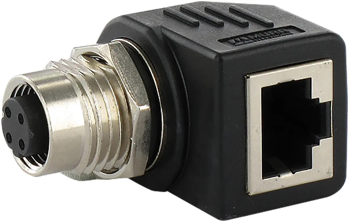 Produktfoto 1 von Murrelektronik Limited, gewinkelt 44681 Rundsteckverbinder Adapter 4 M12, IP67, IP20 Stecker 1 RJ45 Buchse
